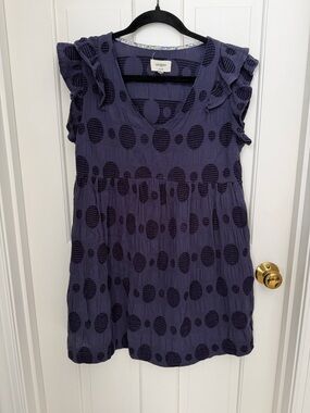 Umgee Navy Tunic with Navy Polka Dot Texture